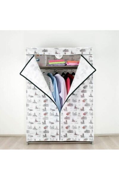 BurakBezDolap Plastik Raflı Çelik Borulu Askılı Bez Dolap Gardırop