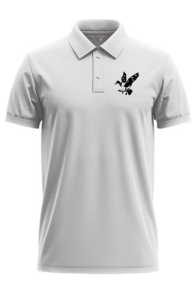 WİDİ Hunting Duck Hunting Printed Hunter and Dog Wilderness Regular Fit Polo Collar Λευκό T-shirt