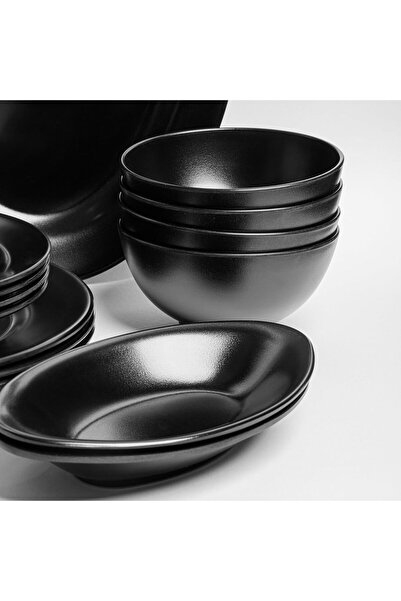 cc bin shihon Premium Melamine Dinner Set 25 Pieces For 4 People Matte Black Dishwasher Safe