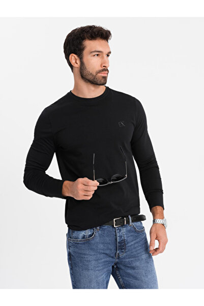 OMBRE Ανδρικό μακρυμάνικο SLIM FIT με ελαστάνη και στάμπα - μαύρο V1 OM-LSBC-0124 M