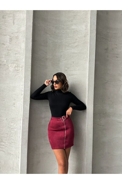 Lady Pixie Suede Zippered Mini Skirt