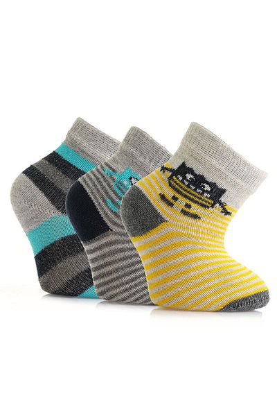 Aziz Bebe Monster Patterned 3-piece Socks Set for Baby Boy