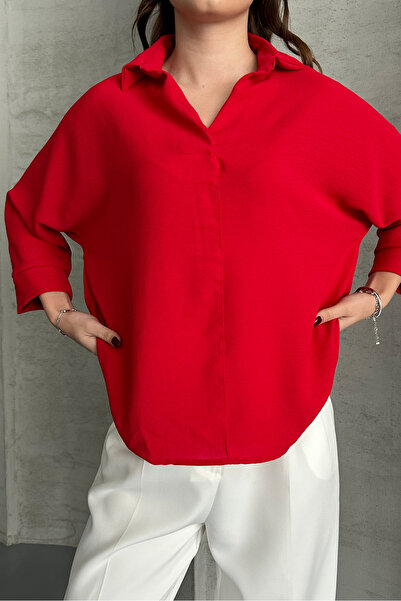 macharel jeans Γυναικείο υφασμάτινο πουκάμισο Ayrobin με μανίκια τριών τετάρτων