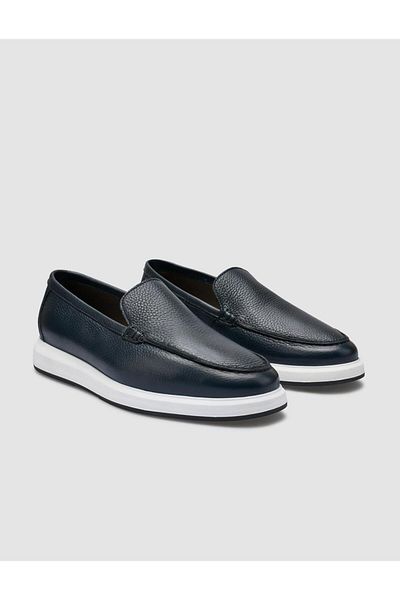Cabani 100% Genuine Leather Navy Blue Men's Casual Shoes