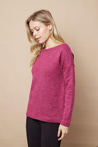 Jument Women's Lightweight and Stretchy Sweater - Boat Neck, Off-Shoulder, Long Sleeve, Cherry