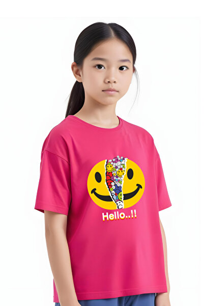 panios kids Tricou cu mânecă scurtă pentru fetiță cu imprimeu emoji