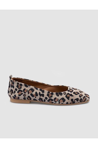 Cabani 100% Genuine Leather Leopard Beige Women's Ballerinas