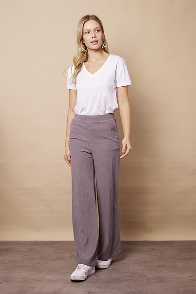 Jument Stretchy Soft Velvet - Γκρι Palazzo γυναικείο παντελόνι με ψηλόμεσο πλαϊνό τσέπες
