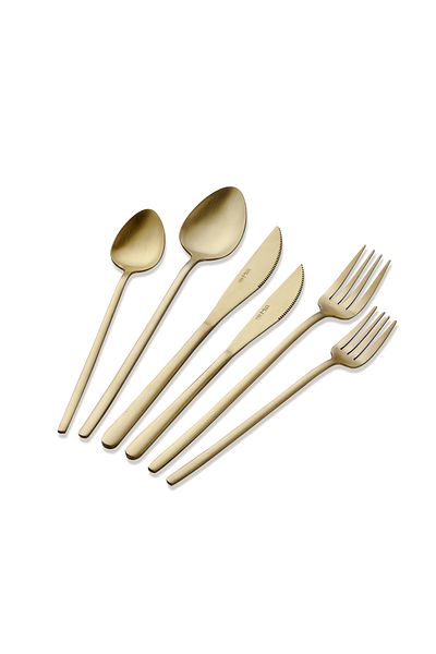 The Mia Giallo Fork Spoon Knife Set Matte Gold 36 Pieces
