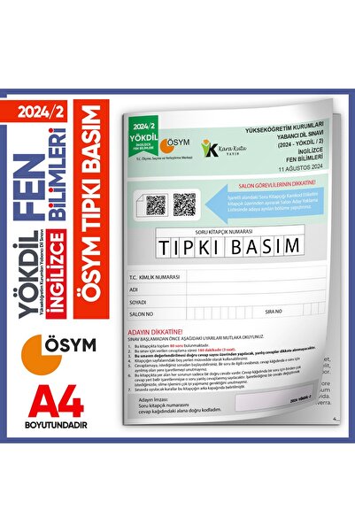 Karakutu Yayınları 2024/2 YÖKDİL İngilizce FEN BİLİMLERİ ÖSYM Çıkmış Soru Tıp...