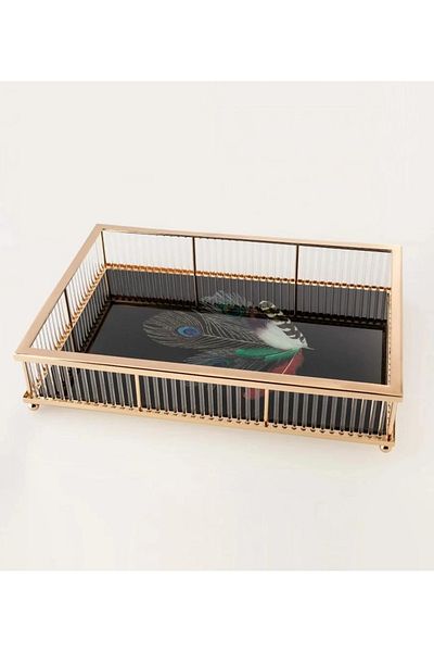 Dania glass serving tray with golden metal hand 38X26X7 cm