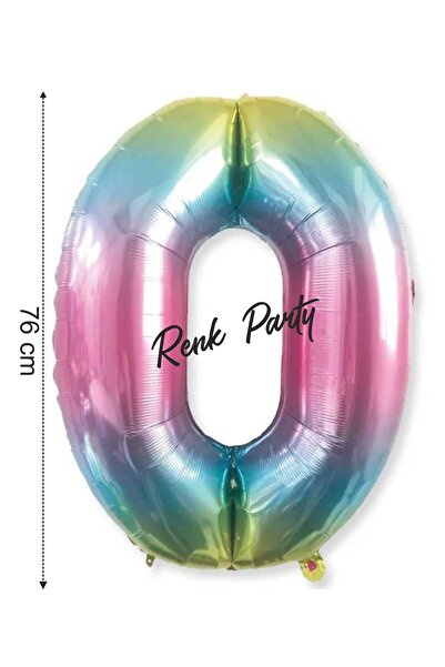 renk party بالون فويل رقم 0 بالون هيليوم 76 سم قوس قزح - بالون عمر 0 ​​- بالو...