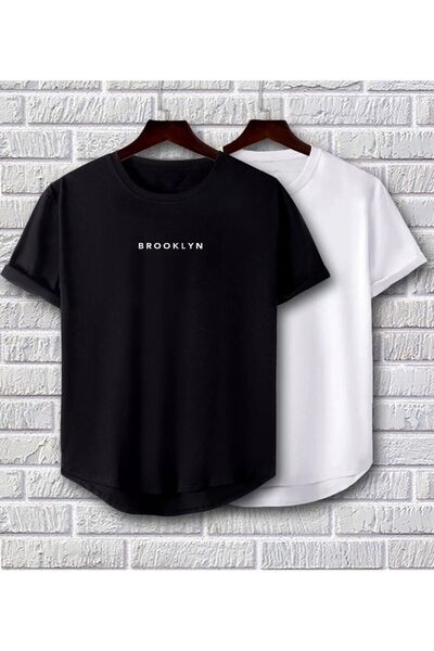 Wish BF Tricou unisex negru alb oval croială Brooklyn cu imprimeu set de cu i...