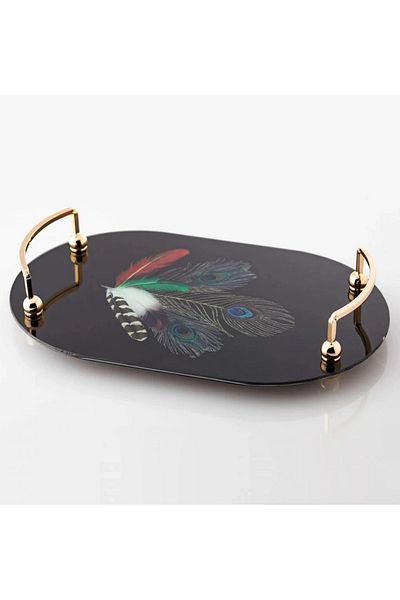Dania glass serving tray with golden metal hand 39X25X7 cm
