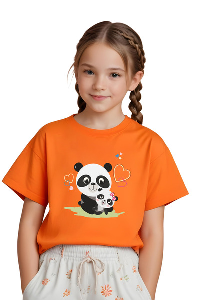 panios kids Mother Panda Baskılı Kız Çocuk Kısa Kollu T-Shirt