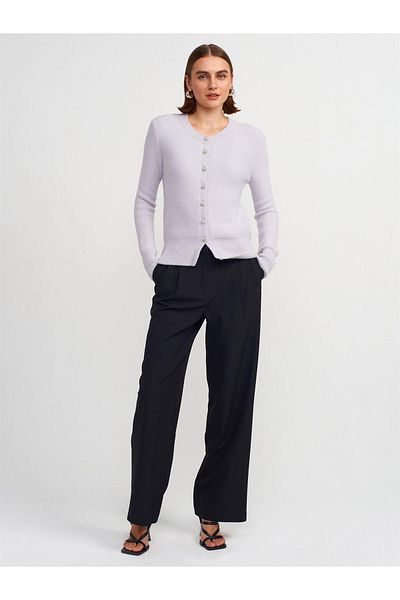 Dilvin 60198 - Light Gray Knitwear Cardigan with Pearl Buttons