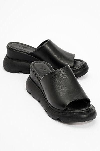 Zeynep Sıradağlı Adeni Γυναικείες Δερμάτινες Παντόφλες Μαύρες