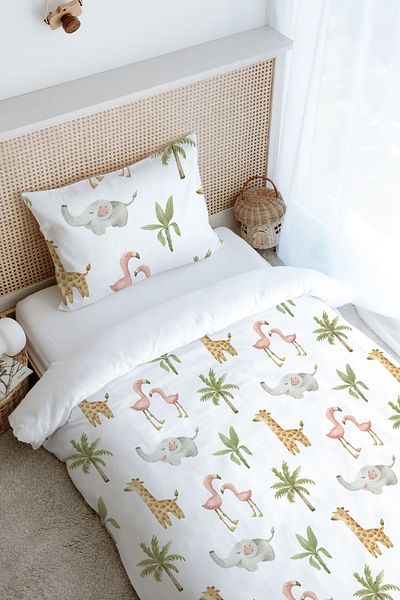 Tuğba Kuğu Single Duvet Cover Set (160X220) - Iconic Series - Pink Safari Animals
