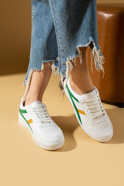 Pembe Potin White Green Unisex Sports Sneaker Lace-Up Casual Comfortable Sole Shoes