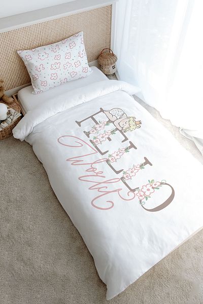 Tuğba Kuğu Pure Baby Series Single Duvet Cover Set - Hello World (160X220)