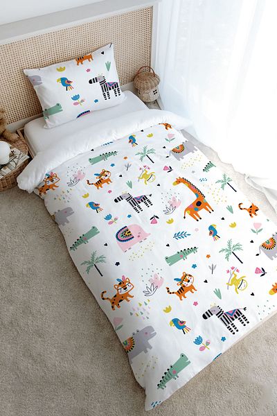 Tuğba Kuğu Single Duvet Cover Set (160X220) - Iconic Series - Colorful Geometric Animals