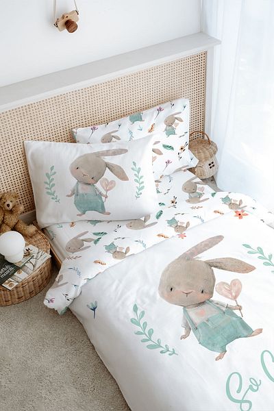 Tuğba Kuğu Baby Series Single Duvet Cover Set - Rabbit with Salopet (160X220)