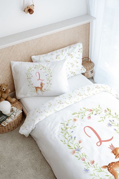 Tuğba Kuğu Single Duvet Cover Set (160X220) - Little Deer Series - Letter L