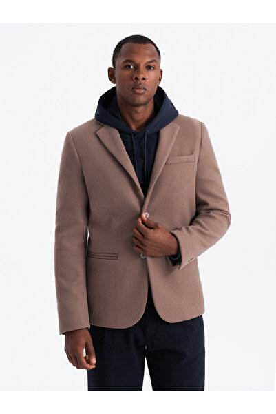 OMBRE Pánský ležérní blazer s ozdobnými knoflíky na manžetách - světle hnědý V2 OM-BLZB-0118 L