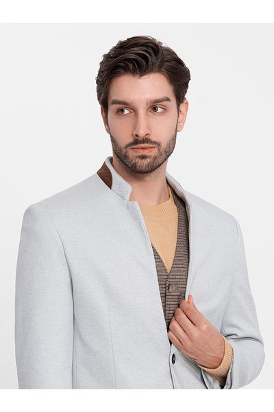 OMBRE Herren Melange Viskosejacke mit Stehkragen - grau meliert V4 OM-BLZB-0131 M