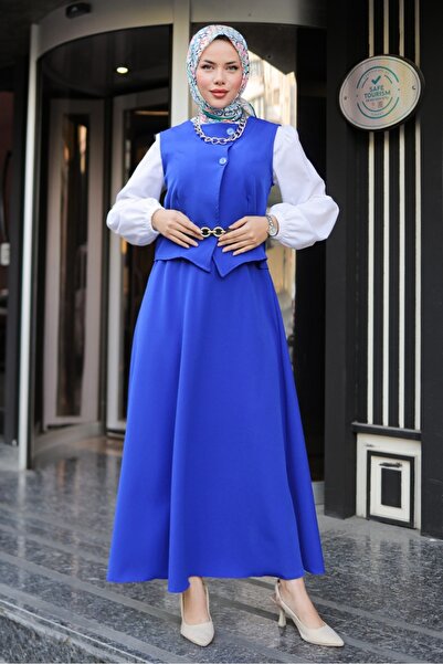 Bestenur Σετ Saks Blue Asile γιλέκο και φούστα - 1341
