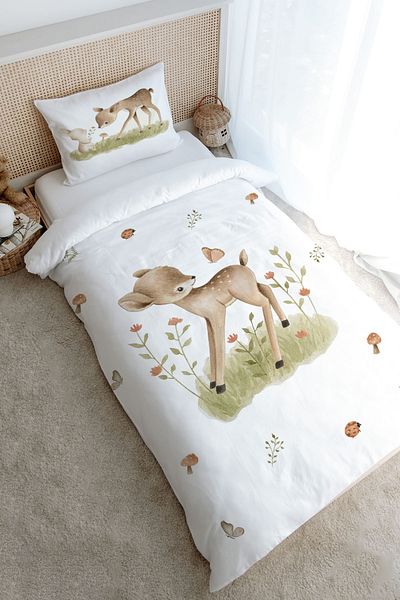 Tuğba Kuğu Single Duvet Cover Set (160X220) - Iconic Series - Gazelle Playing with Butterfly