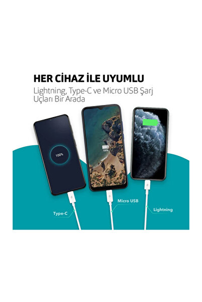Ttec 2Dk7521 Trio Şarj Kablosu Typec,Lightning,Micro Usb Beyaz