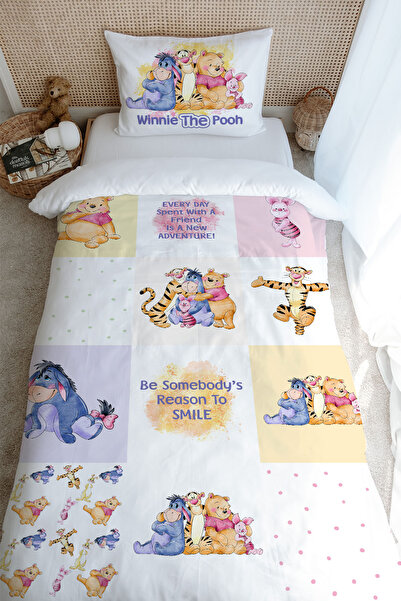 Tuğba Kuğu Tek Kişilik Nevresim Takımı (160X220) - Cartoon Serisi - Sevimli Ayı Patchwork