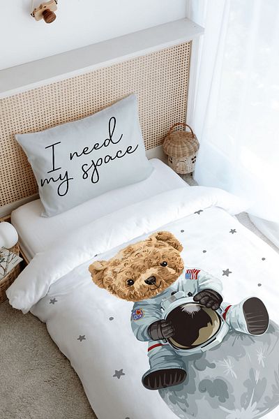 Tuğba Kuğu Astronaut Teddy Bear Single Duvet Cover Set - Iconic Series (160X220)