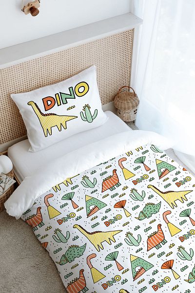Tuğba Kuğu Single Duvet Cover Set (160X220) - Pure Baby Series - Dino and Cacti