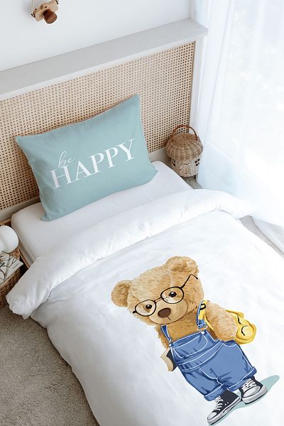Tuğba Kuğu Pure Baby Series Single Duvet Cover Set - Teddy Bear with Salopet (160X220)