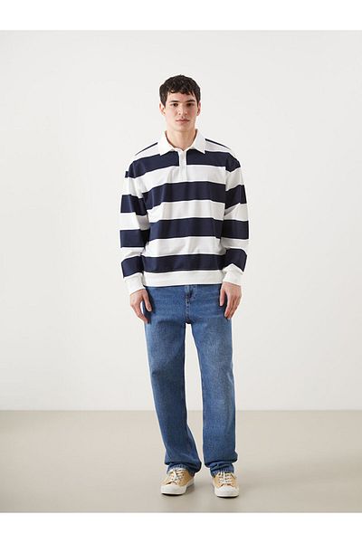 LC Waikiki Polo Neck Long Sleeve Striped Men's Sweatshirt