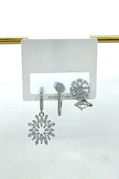 Women's Earrings Imported Special Series 3-Piece Zircon Stone Snowflake Ring Model Unshaded Earrings