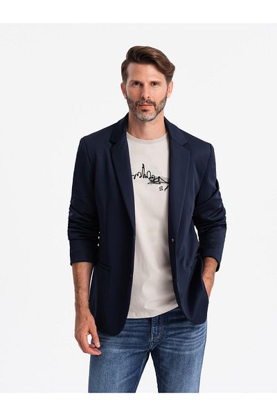 OMBRE Herrenblazer mit abnehmbarem Unterfutter und Kapuze - Marineblau V2 OM-BLZB-0126 S