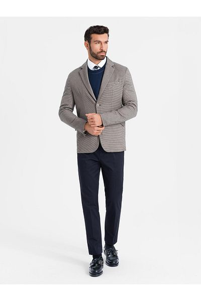 OMBRE Herren Casual Blazer in zartem Karo - Braun V1 OM-BLZB-0116 M