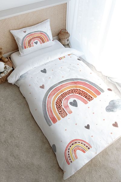 Tuğba Kuğu Single Iconic Series Duvet Cover Set - Salmon Rainbow (160X220)