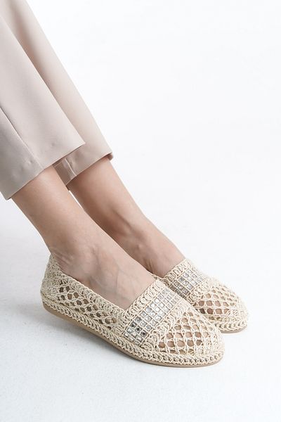 Shoesers Women's Hand Knitted Embroidered Stone Upholstered Espadrille Casual Shoes