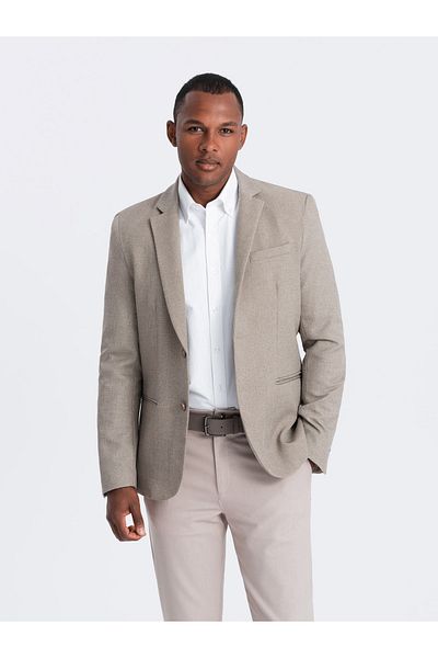 OMBRE Eleganter Herrenblazer mit dekorativen Knöpfen an den Manschetten - beige V3 OM-BLZB-0114 XXL
