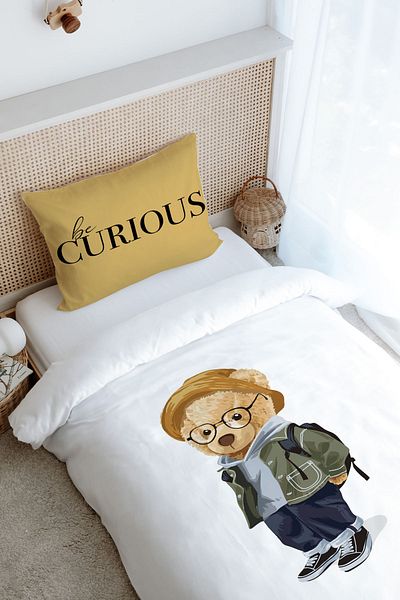 Tuğba Kuğu Pure Baby Series Single Duvet Cover Set - Teddy Bear with Glasses (160X220)