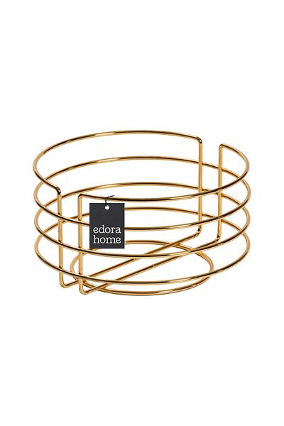 Edora Home Stylish Navy Blue Wicker Knitted - Gold Round Bread Basket, Macrame, Multi-Purpose Metal Stainless