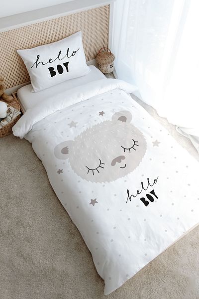 Tuğba Kuğu Iconic Series Single Duvet Cover Set - Brown Eared Teddy Bear (160X220)