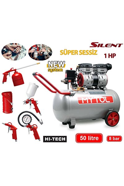 ROWERMAX Mytol 50 Litre 8 Bar Süper Sessiz Kompresör 5 Li Havalı Setli Hava K...