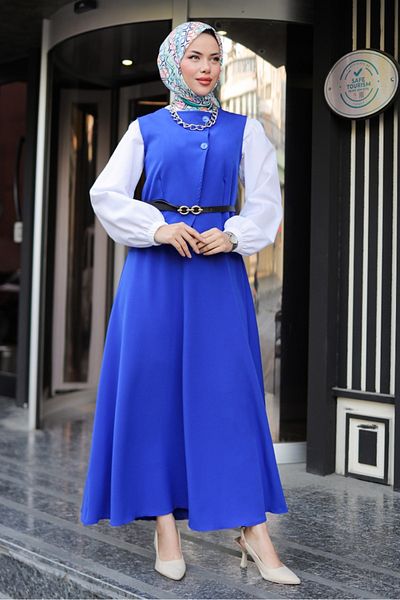 Bestenur Σετ Saks Blue Asile γιλέκο και φούστα - 1341