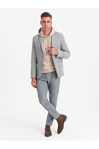 OMBRE Pánský kostkovaný sako s vlnou - šedý V1 OM-BLZB-0117 M