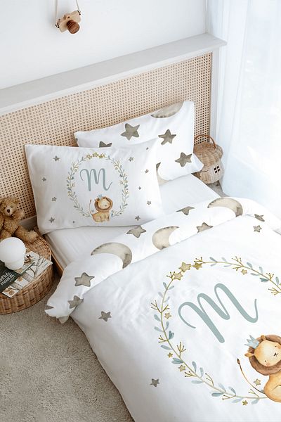 Tuğba Kuğu Single Duvet Cover Set (160X220) - Little Lion Series - Letter m